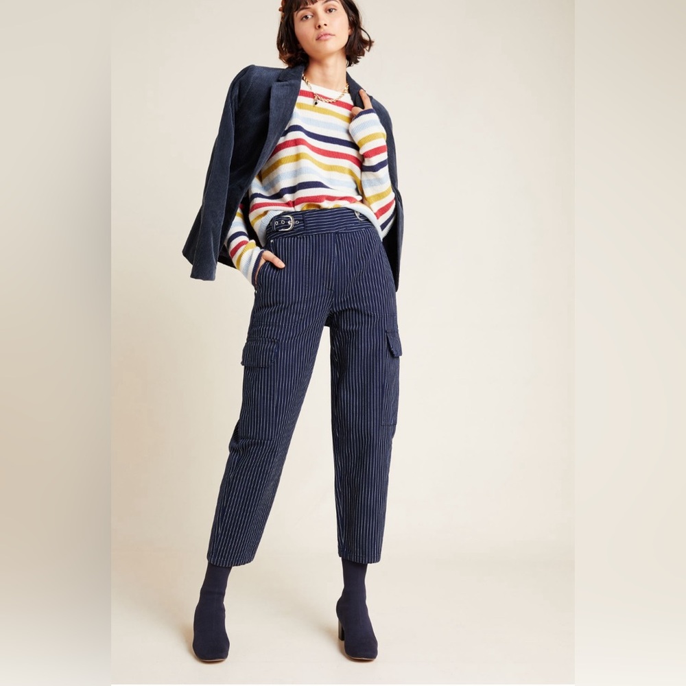 Scotch & Soda Denim Pinstriped Cargo Pants with Double Buckle